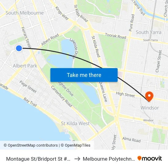 Montague St/Bridport St #28 to Melbourne Polytechnic map