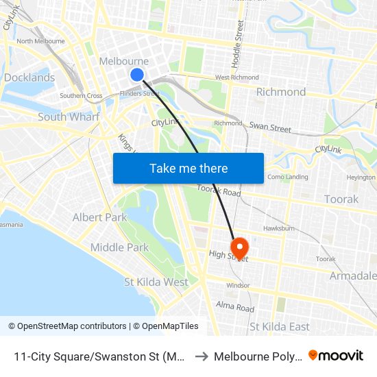 11-City Square/Swanston St (Melbourne City) to Melbourne Polytechnic map