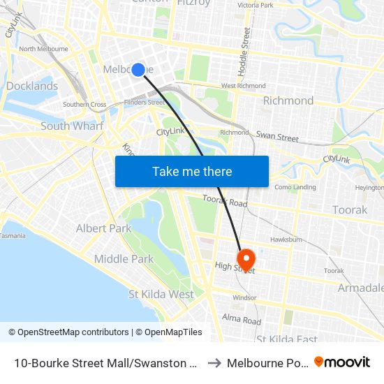 10-Bourke Street Mall/Swanston St (Melbourne City) to Melbourne Polytechnic map