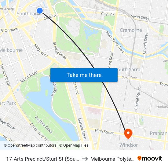 17-Arts Precinct/Sturt St (Southbank) to Melbourne Polytechnic map