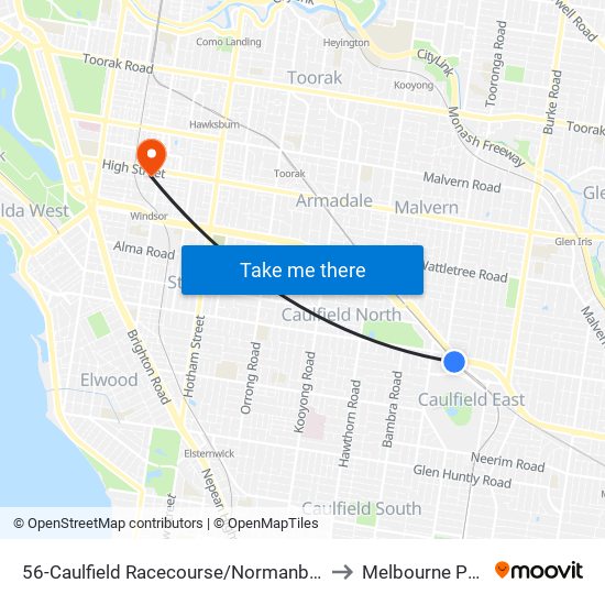 56-Caulfield Racecourse/Normanby Rd (Caulfield North) to Melbourne Polytechnic map