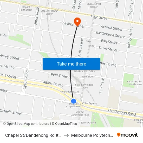 Chapel St/Dandenong Rd #32 to Melbourne Polytechnic map