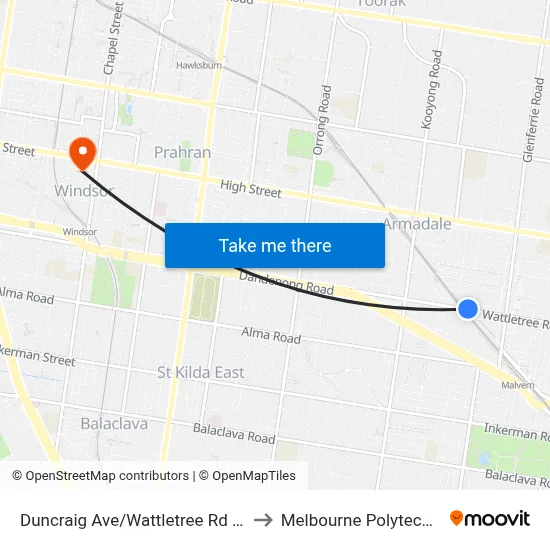 Duncraig Ave/Wattletree Rd #44 to Melbourne Polytechnic map