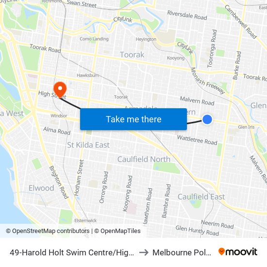 49-Harold Holt Swim Centre/High St (Glen Iris) to Melbourne Polytechnic map