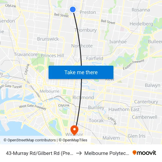 Murray Rd/Gilbert Rd #43 to Melbourne Polytechnic map
