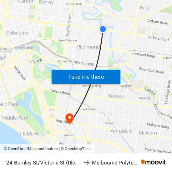 24-Burnley St/Victoria St (Richmond) to Melbourne Polytechnic map