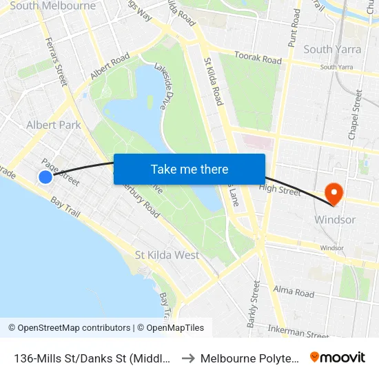 Mills St/Danks St #136 to Melbourne Polytechnic map