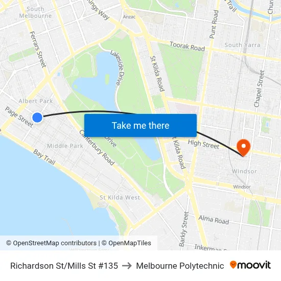 Richardson St/Mills St #135 to Melbourne Polytechnic map