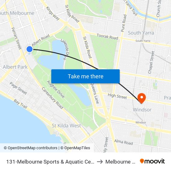 131-Melbourne Sports & Aquatic Centre/Albert Rd (Albert Park) to Melbourne Polytechnic map