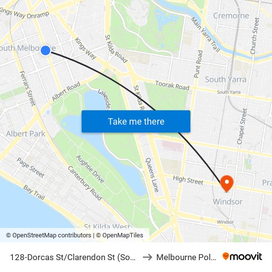 128-Dorcas St/Clarendon St (South Melbourne) to Melbourne Polytechnic map
