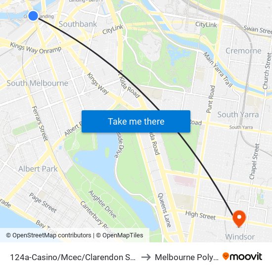 124a-Casino/Mcec/Clarendon St (Southbank) to Melbourne Polytechnic map