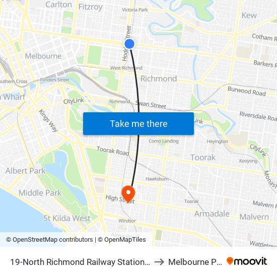 19-North Richmond Railway Station/Victoria St (Richmond) to Melbourne Polytechnic map