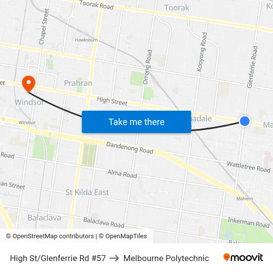 High St/Glenferrie Rd #57 to Melbourne Polytechnic map