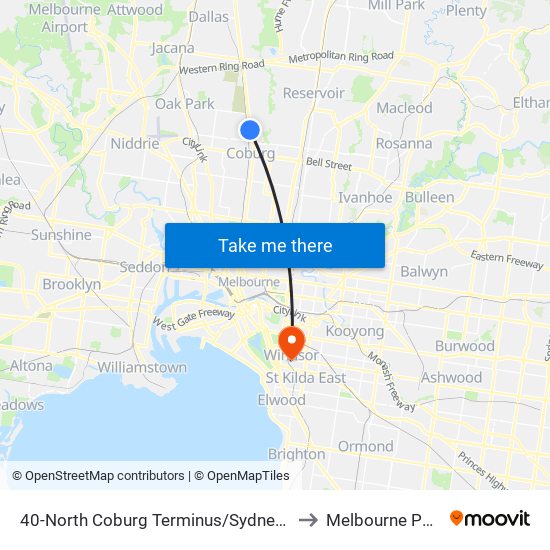 40-North Coburg Terminus/Sydney Rd (Coburg North) to Melbourne Polytechnic map