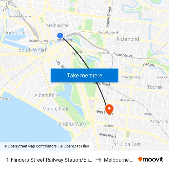 1-Flinders Street Railway Station/Elizabeth St (Melbourne City) to Melbourne Polytechnic map