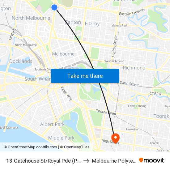 13-Gatehouse St/Royal Pde (Parkville) to Melbourne Polytechnic map