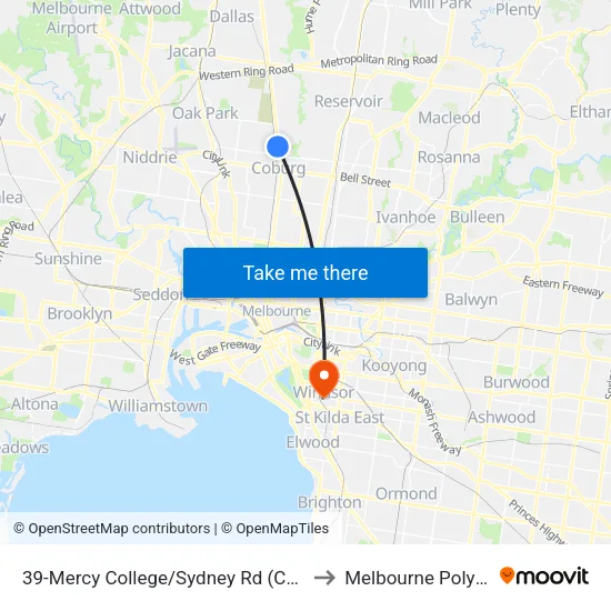 Mercy College/Sydney Rd #39 to Melbourne Polytechnic map