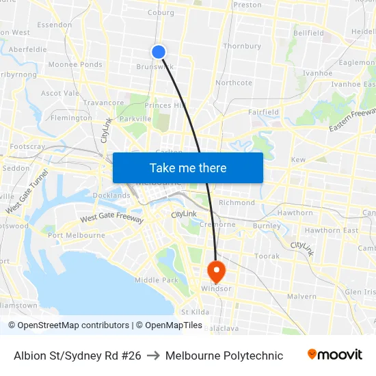 Albion St/Sydney Rd #26 to Melbourne Polytechnic map
