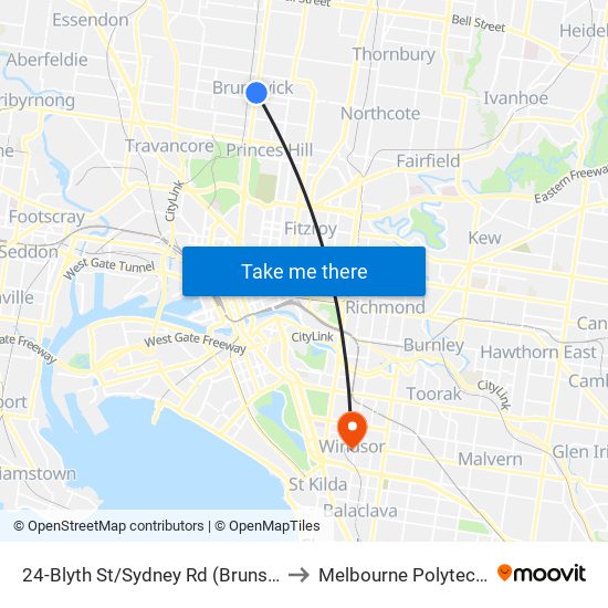 24-Blyth St/Sydney Rd (Brunswick) to Melbourne Polytechnic map