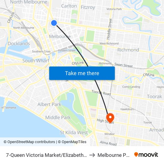 7-Queen Victoria Market/Elizabeth St (Melbourne City) to Melbourne Polytechnic map