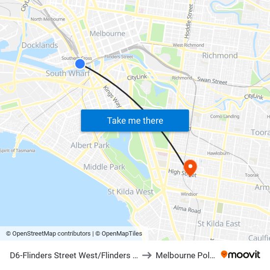 D6-Flinders Street West/Flinders St (Docklands) to Melbourne Polytechnic map