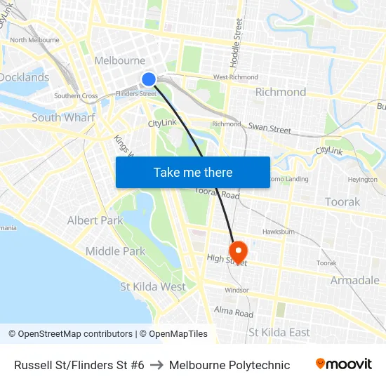Russell St/Flinders St #6 to Melbourne Polytechnic map