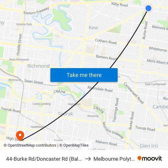 44-Burke Rd/Doncaster Rd (Balwyn North) to Melbourne Polytechnic map