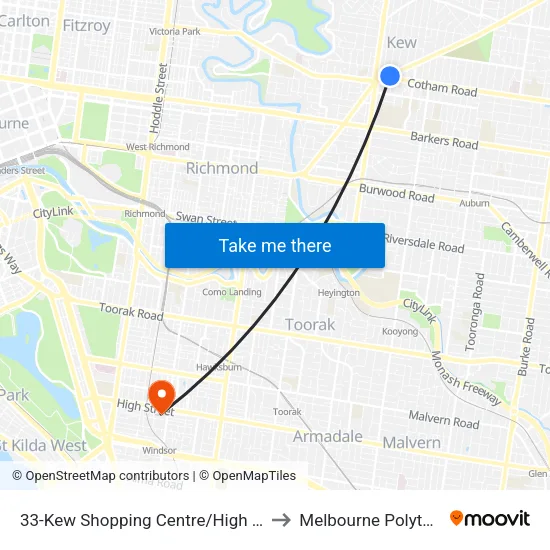 Kew Shopping Centre/High St #33 to Melbourne Polytechnic map