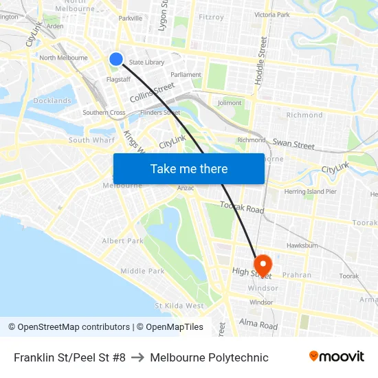 Franklin St/Peel St #8 to Melbourne Polytechnic map