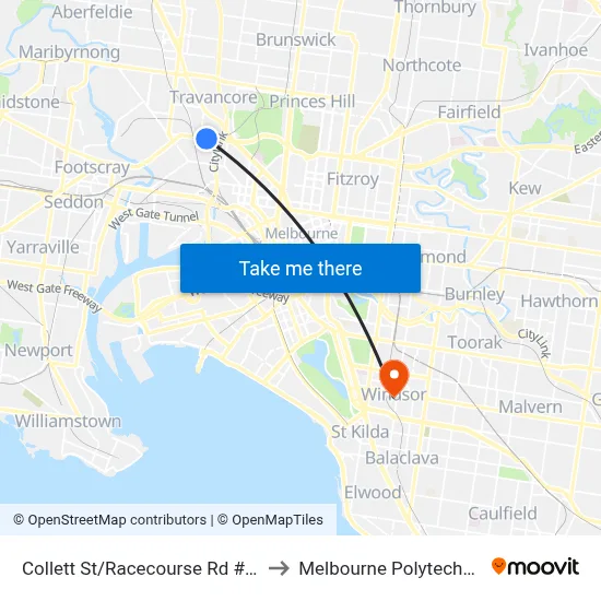 Collett St/Racecourse Rd #24 to Melbourne Polytechnic map