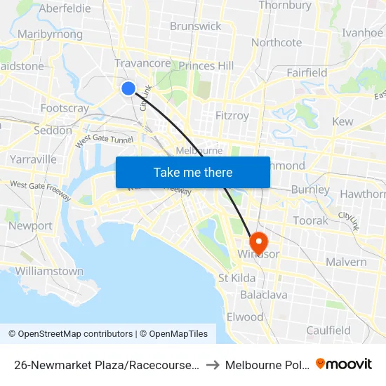 Newmarket Plaza/Racecourse Rd #26 to Melbourne Polytechnic map