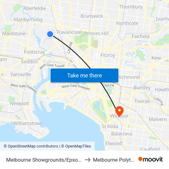 Melbourne Showgrounds/Epsom Rd #33 to Melbourne Polytechnic map