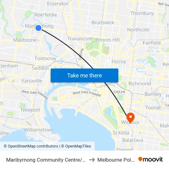 Maribyrnong Community Centre/Raleigh Rd #45 to Melbourne Polytechnic map