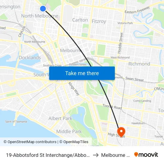 Abbotsford St Interchange/Abbotsford St #19 to Melbourne Polytechnic map