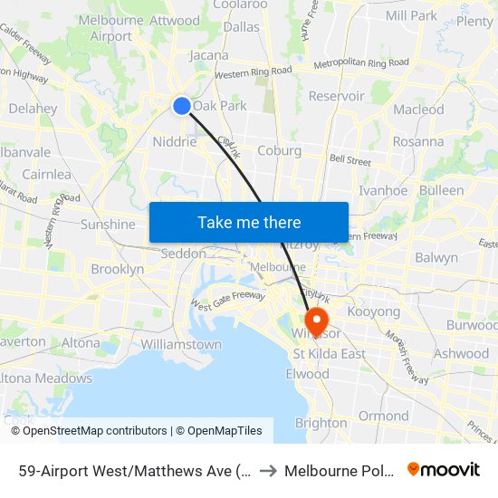 59-Airport West/Matthews Ave (Airport West) to Melbourne Polytechnic map