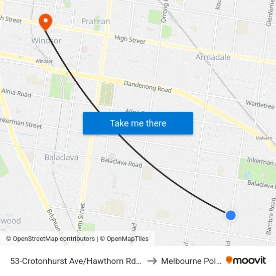 Crotonhurst Ave/Hawthorn Rd #53 to Melbourne Polytechnic map