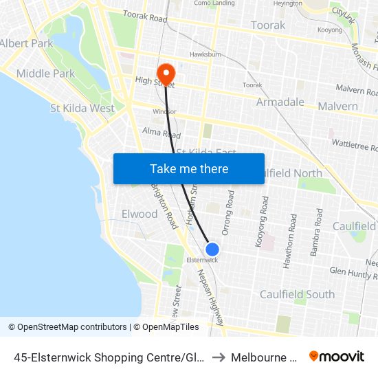 45-Elsternwick Shopping Centre/Glenhuntly Rd (Elsternwick) to Melbourne Polytechnic map