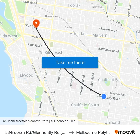 Booran Rd/Glenhuntly Rd #58 to Melbourne Polytechnic map