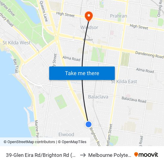 39-Glen Eira Rd/Brighton Rd (Elwood) to Melbourne Polytechnic map