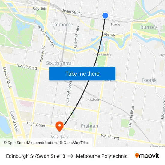 Edinburgh St/Swan St #13 to Melbourne Polytechnic map