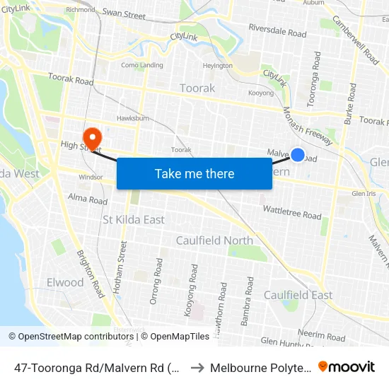 Tooronga Rd/Malvern Rd #47 to Melbourne Polytechnic map
