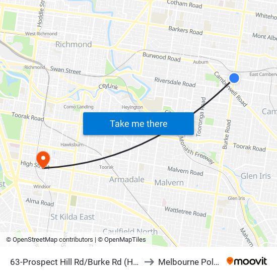 63-Prospect Hill Rd/Burke Rd (Hawthorn East) to Melbourne Polytechnic map