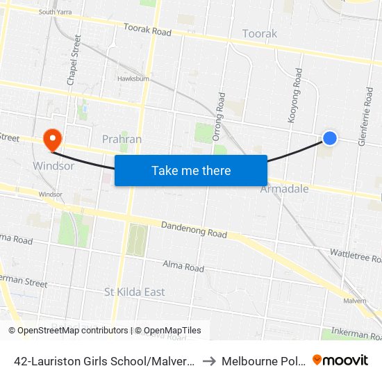 42-Lauriston Girls School/Malvern Rd (Armadale) to Melbourne Polytechnic map