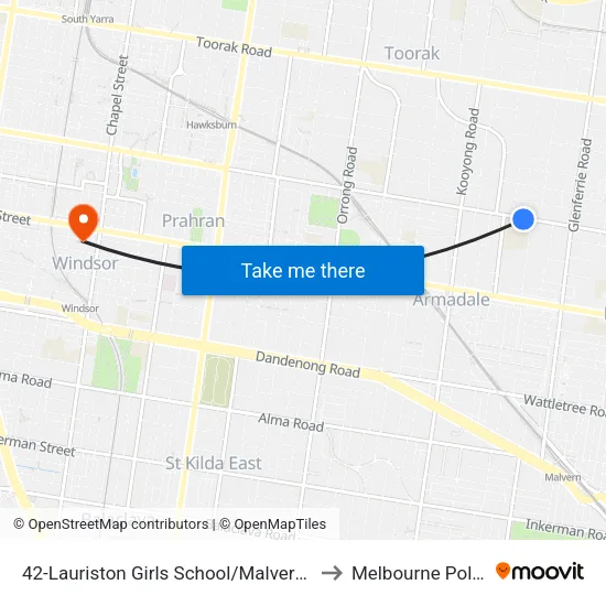 Lauriston Girls School/Malvern Rd #42 to Melbourne Polytechnic map