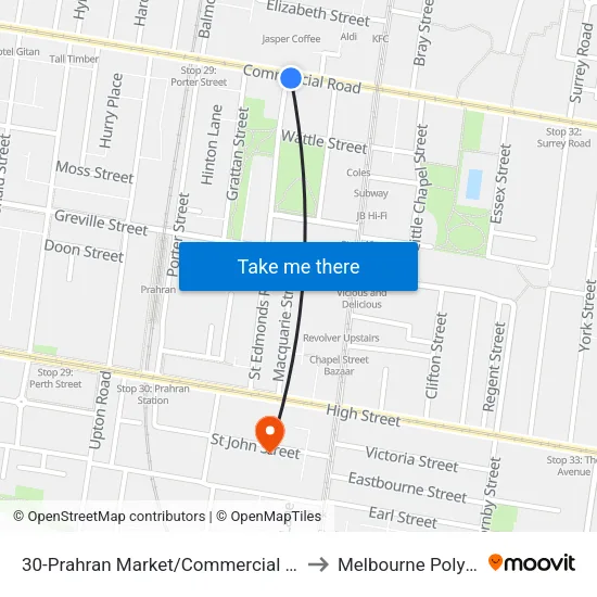 Prahran Market/Commercial Rd #30 to Melbourne Polytechnic map