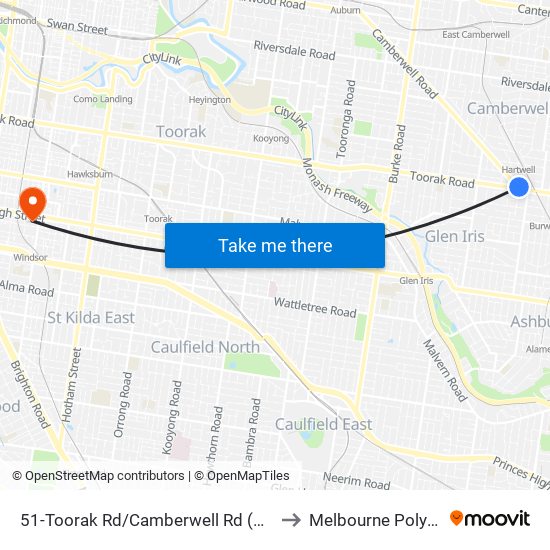 51-Toorak Rd/Camberwell Rd (Camberwell) to Melbourne Polytechnic map