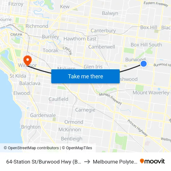 Station St/Burwood Hwy #64 to Melbourne Polytechnic map