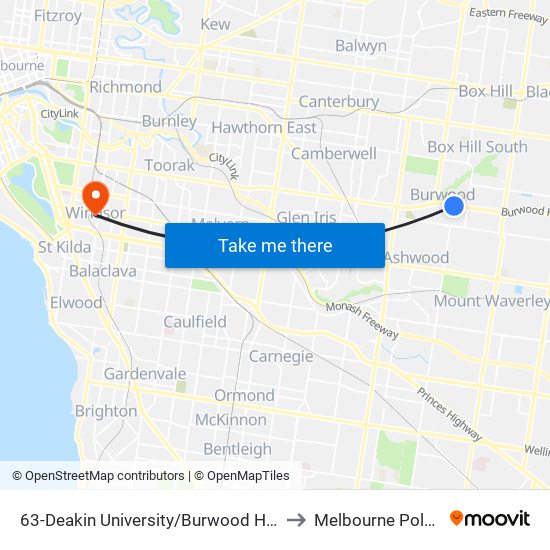 63-Deakin University/Burwood Hwy (Burwood) to Melbourne Polytechnic map