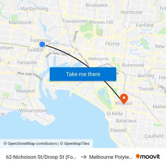 Nicholson St/Droop St #62 to Melbourne Polytechnic map
