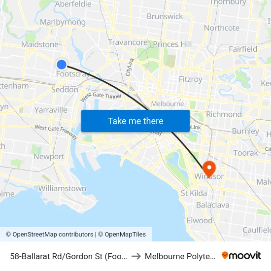 Ballarat Rd/Gordon St #58 to Melbourne Polytechnic map